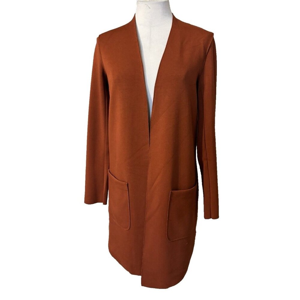 Carolina Belle Montreal Rust Orange Brown Long Cardigan Duster Jacket XS NEW